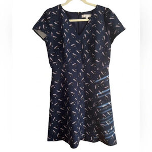 LOFT FEATHER PRINT FIT & FLARE DRESS